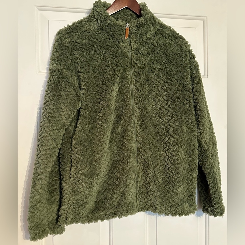 i.b.diffusion Green Lightweight Long Sleeve Full Zip Sherpa Jacket Size‎ S NWT